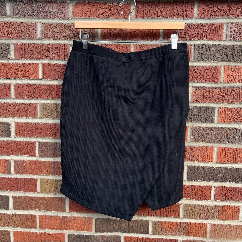 CATO Black Envelope Wrap Textured High Waisted Pencil Skirt